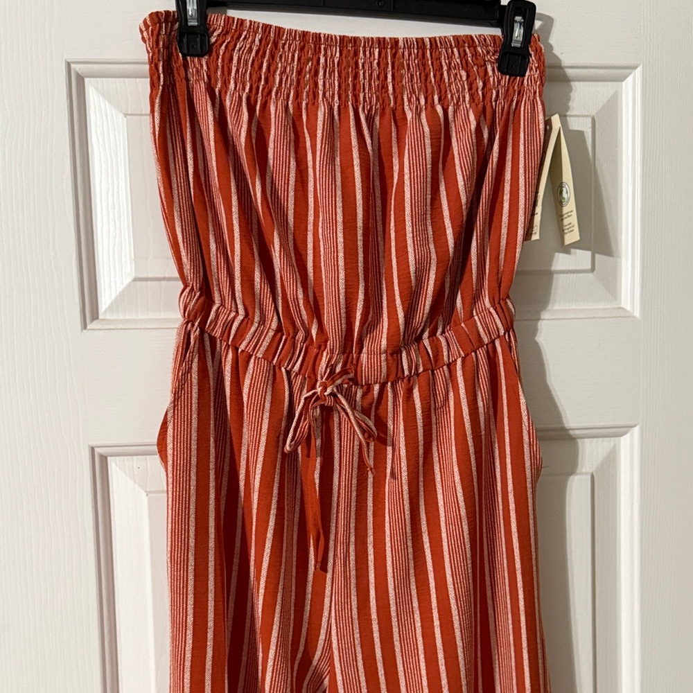 No Boundaries Terracotta and White Striped Jumpsuit